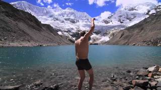 ‪idiot jumps in dangerous peruvian glacial lake causes avalanche‬ [upl. by Suidaht391]