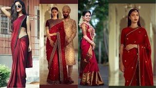 Simple and Elegant Maroon Saree For Girls and Women Contrast Blouse Latest Contrast Blouse Design [upl. by Samuela]