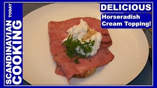 Smørrebrød Danish Open Face Pastrami Sandwich with homemade Horseradish Topping recipe [upl. by Odranoel]