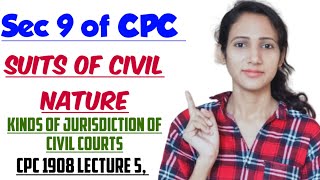 Section 9 of CPC  Suits of Civil Nature  Kinds of Jurisdiction of Civil Courts CPC 1908 LECTURE 5 [upl. by Tlevesor]