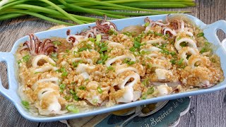 Easiest Way to Cook Calamari Squid Chinese Steamed Garlic Sotong w Glass Noodles 蒜蓉冬粉蒸花枝 Recipe [upl. by Navak]