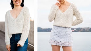 Button Down Crochet Cardigan  How to crochet a cropped vneck cardigan for fall [upl. by Shelley]