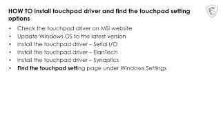 MSI® HOW TO install touchpad driver and find the touchpad setting options [upl. by Netneuq889]