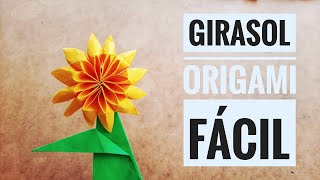 🌻 GIRASOL 🌻 de papel Origami FÁCIL ✅  PASO A PASO [upl. by Anagrom]