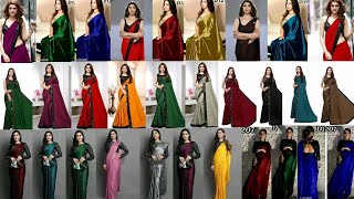 plain satin saree with designer blouse ideas💞40💞party wear plain saree with sequined blouse design [upl. by Bury987]