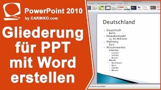 Gliederung in Powerpoint erstellen mit MS Office Word 2010  carinkocom [upl. by Ragland]