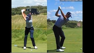 Justin Thomas golf swing  Long Iron faceon amp downtheline July 2017 [upl. by Analla]