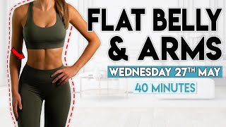 FLAT BELLY and ARMS FAT BURN  40 min Home Workout [upl. by Fronia]