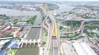 Bangkok  Bhumibol Bridge Aerial View by VTC Drone [upl. by Avrenim]